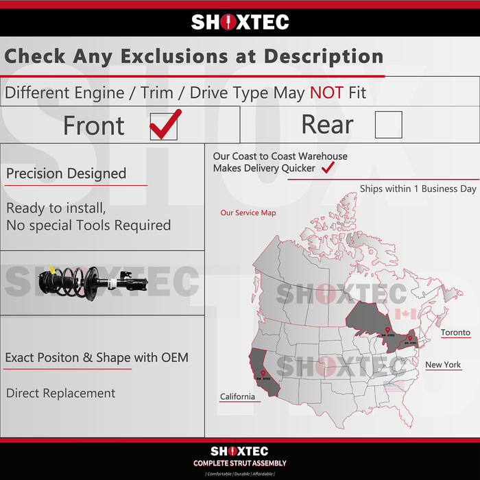 Shoxtec Front Complete Strut Assembly Replacement for 2018-2023 Tesla Model 3; AWD models Repl No. 1355075LR