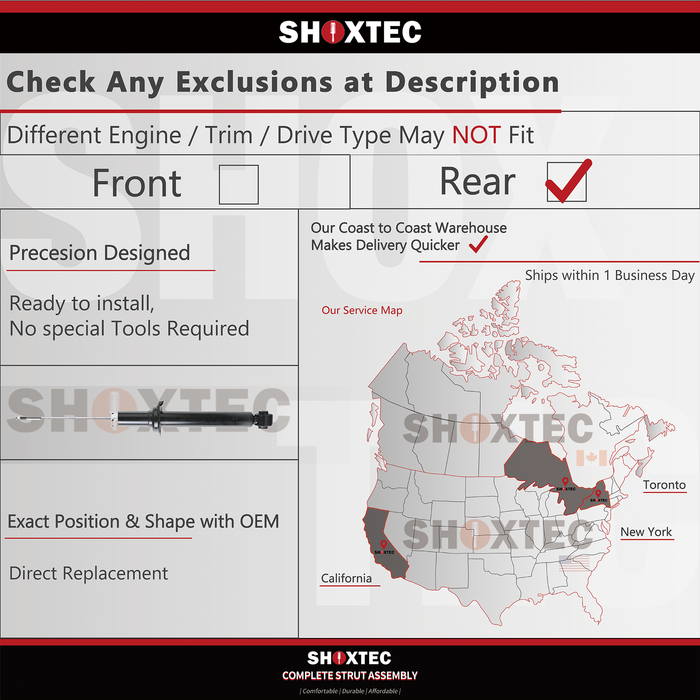 Shoxtec Rear Shock Absorber Replacement for 2017 2018 2019 2020 2021 Tesla Model 3 Repl No. 8346743