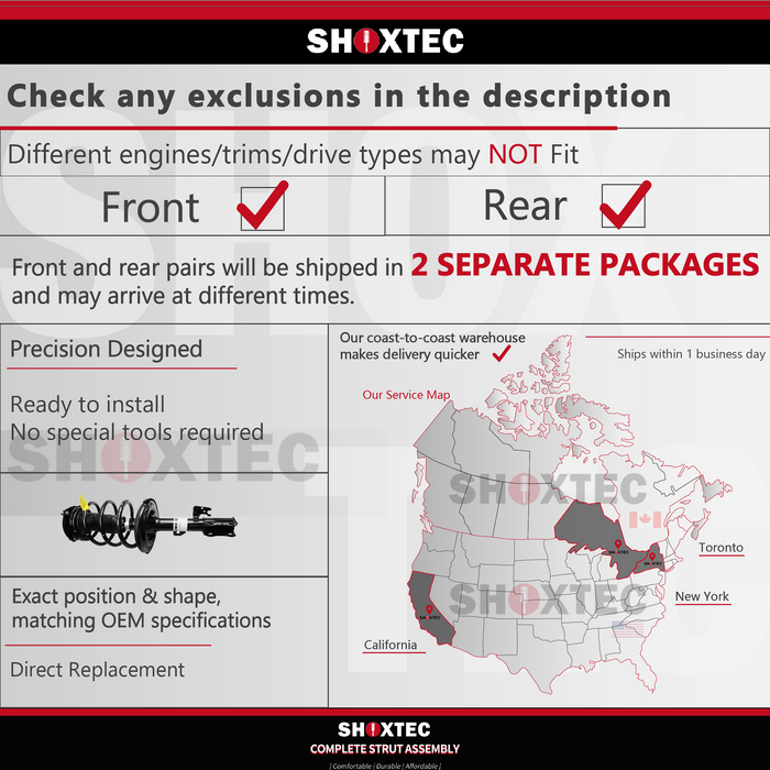 Shoxtec Full Set Complete Strut Assembly Replacement for 2005-2010 Chrysler 300 RWD 6.1L V8; C, SRT8; without Performance Suspension; without Self-Leveling Suspension Repl No. 372408 5797