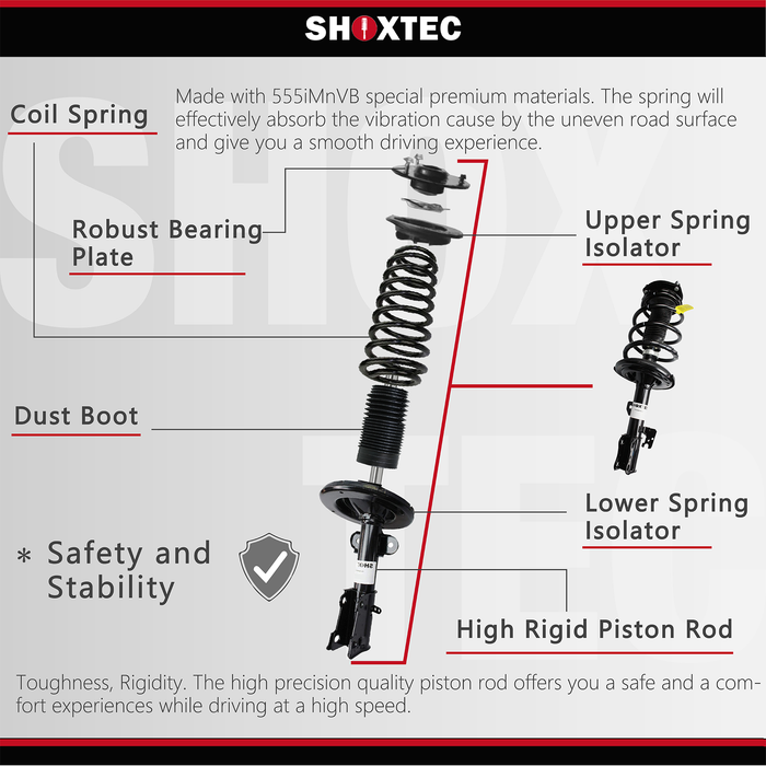 Shoxtec Full Set Complete Strut Assembly Replacement for 2005-2015 Nissan Armada SE; SE OFF-ROAD; SV; 2004 Nissan Pathfinder Armada RWD Repl Part No. 471358 37253