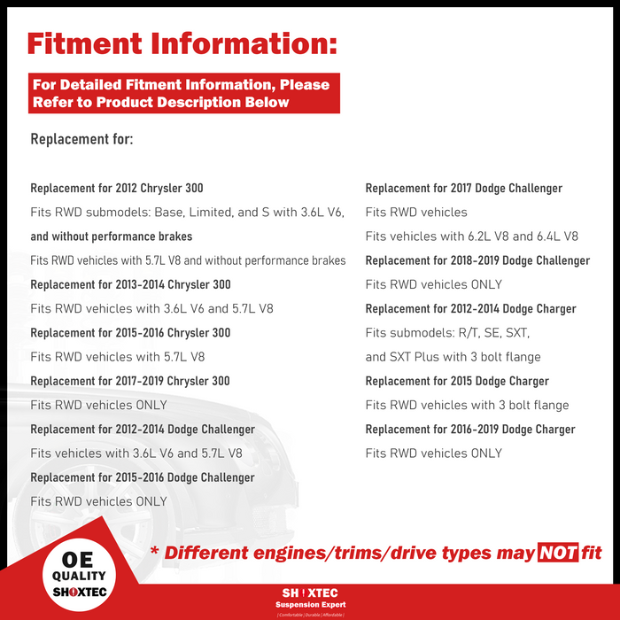 Shoxtec Front Wheel Bearing Hub Assembly Replacement for 2012-2019 Dodge Challenger; 2012-2019 Chrysler 300; 2014-2019 Dodge Charger; RWD Repl. no 513325