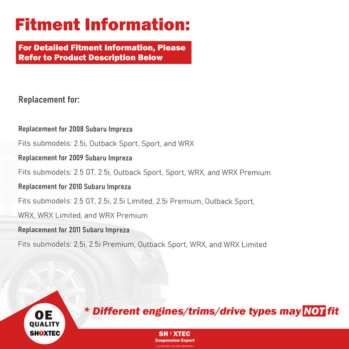 Shoxtec Front Struts Wheel Bearing Hubs Set Replacement for 2008-2011 Subaru Impreza 2.5L H4 AWD models Repl Part No.  1331911LR 513303