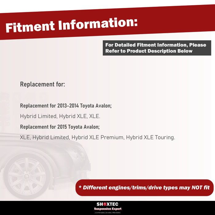 Shoxtec 4pc Front Suspension Shock Absorber Kits Replacement for 2013-2015 Toyota Avalon Includes 2 Complete Struts 2 Front Sway Bars Endlink