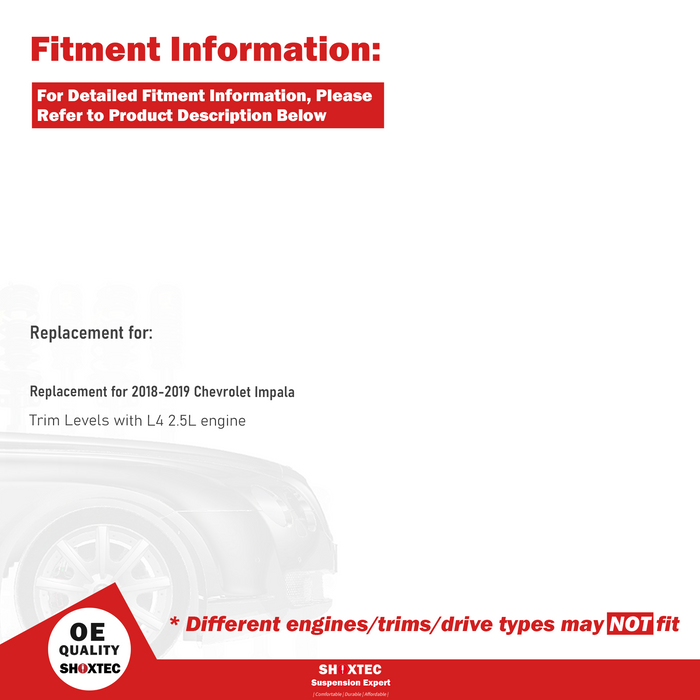 Shoxtec Front Struts Wheel Bearing Hubs Set Replacement for 2018-2019 Chevrolet Impala; Trim Levels with L4 2.5L engine Repl. Part No. 1333714LR 513282