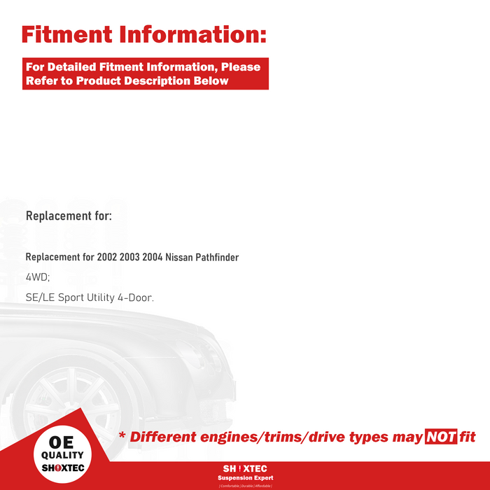 Shoxtec Front Struts Wheel Bearing Hubs Set Replacement for 2002-2004 Nissan Pathfinder 4WD submodels SE, LE Repl Part No. 171442 171441 515066