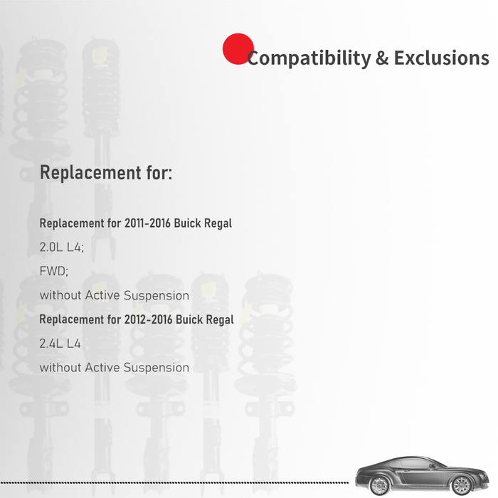 Shoxtec Full Set Complete Strut Assembly Replacement for 2011-2016 Buick Regal 2.0L L4 FWD w/O Active Suspension; 2012-2016 Buick Regal 2.4L L4 w/O Active Suspension Repl Part No. 172184 172183 5662