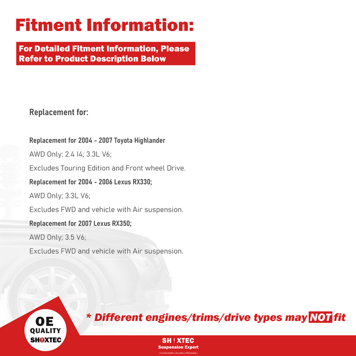 Shoxtec Rear Struts Wheel Bearing Hubs Set Replacement for 2004-2007 Toyota Highlander AWD; Replacement for 2004-2006 Lexus RX330 AWD Repl. Part No. 172216 172215 512284