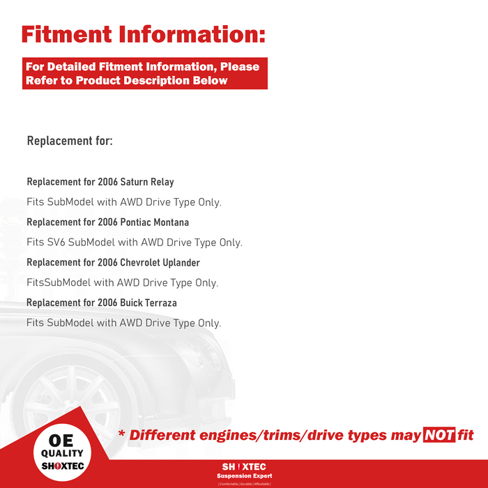 Shoxtec Front Struts Wheel Bearing Hubs Set Replacement for 2006 Buick Terraza; Replacement for 2006 Chevy Uplander; Replacement for 2006 Pontiac Montana;2006 Saturn Relay Repl. Part No. 172278 513236