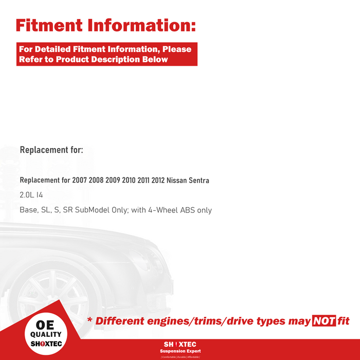 Shoxtec Front Struts Wheel Bearing Hubs Set Replacement for 2007-2012 Nissan Sentra 2.0L Base, SL, S, SR with 4-Wheel ABS only Repl Part No. 172379 172378 513297