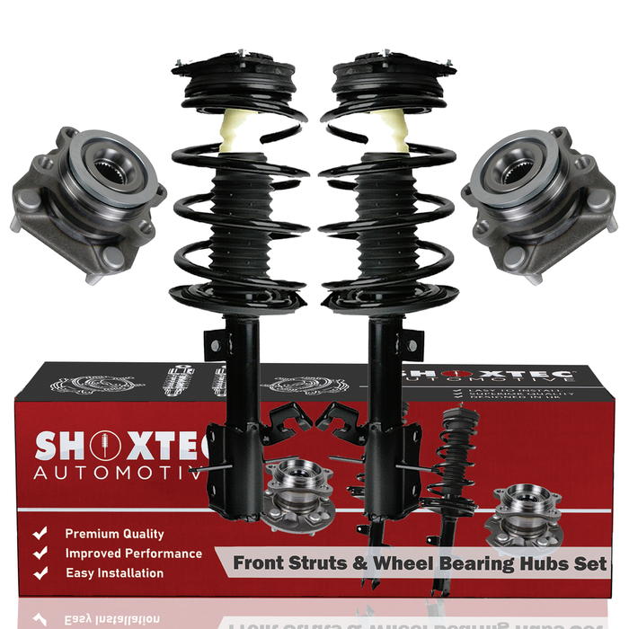 Shoxtec Front Struts Wheel Bearing Hubs Set Replacement for 2007-2012 Nissan Sentra 2.0L Base, SL, S, SR; Non ABS only Repl Part No. 172379 172378 513299