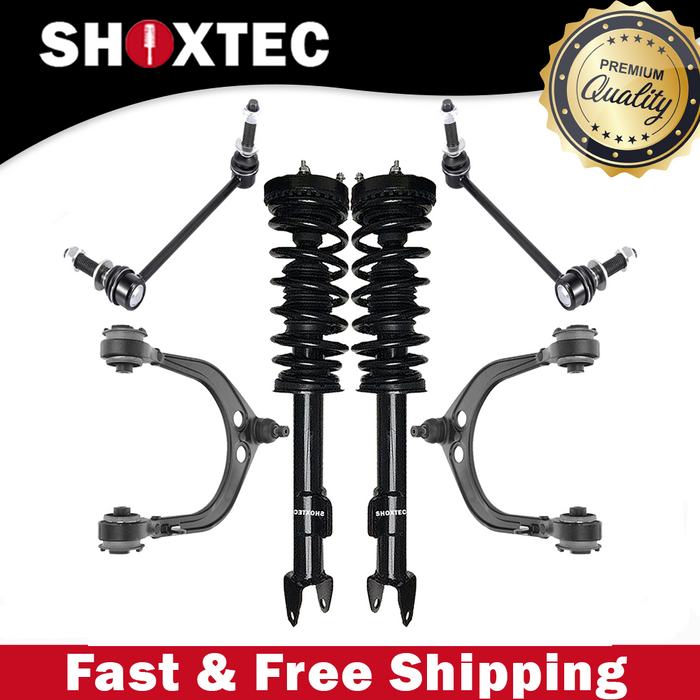 Shoxtec 6pc Suspension Kit Replacement for 06-10 Dodge Charger 06 Dodge Magnum Includes 2 Complete Struts 2 Sway Bars 2 Upper Control Arms