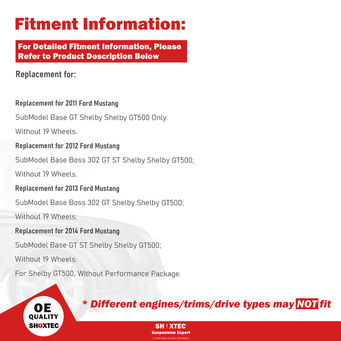 Shoxtec Front Struts Wheel Bearing Hubs Set Replacement for 2011 - 2014 Ford Mustang Repl. Part No. 172540 513221