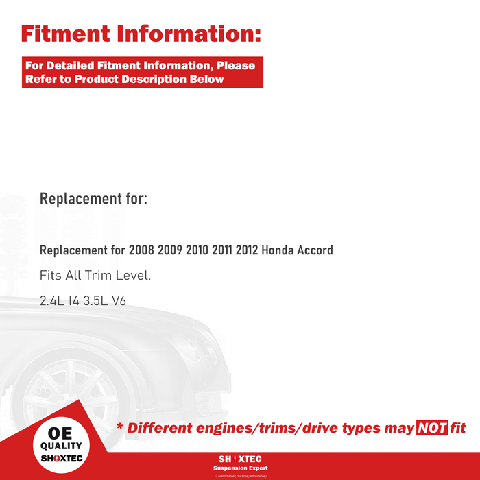 Shoxtec Rear Struts Wheel Bearing Hubs Set Replacement for 2008 2009 2010 2011 2012 Honda Accord Repl. Part No. 172563 512353