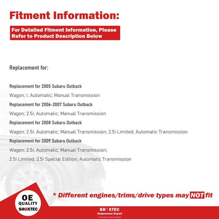 Shoxtec Front Struts Wheel Bearing Hubs Set Replacement for 2005-2009 Subaru Outback Wagon i, 2.5i Repl. Part No. 172566 172565 513220