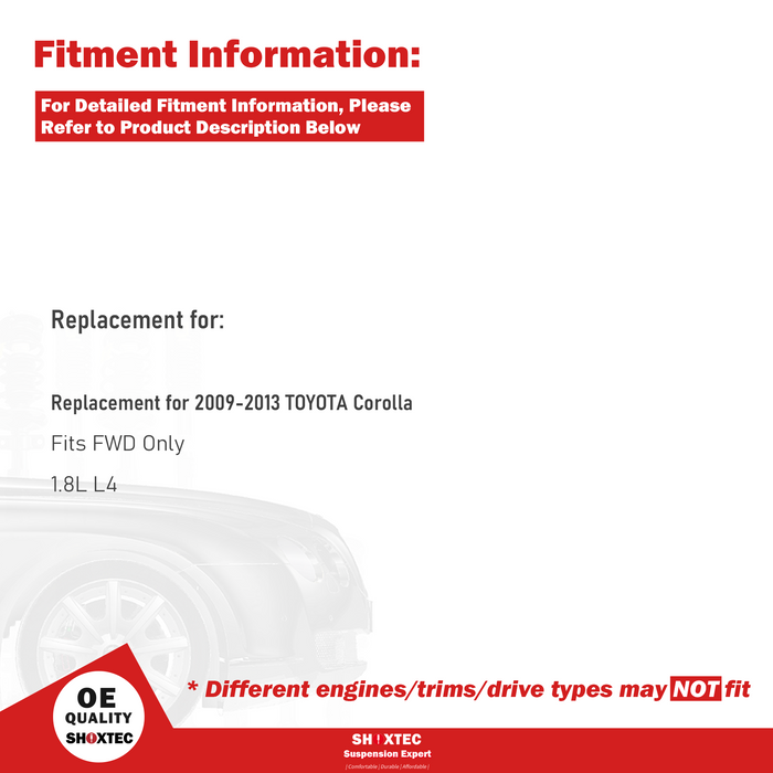 Shoxtec Rear Struts Wheel Bearing Hubs Set Replacement for 2009-2013 TOYOTA Corolla FWD Repl. Part No. 172599LR 512403