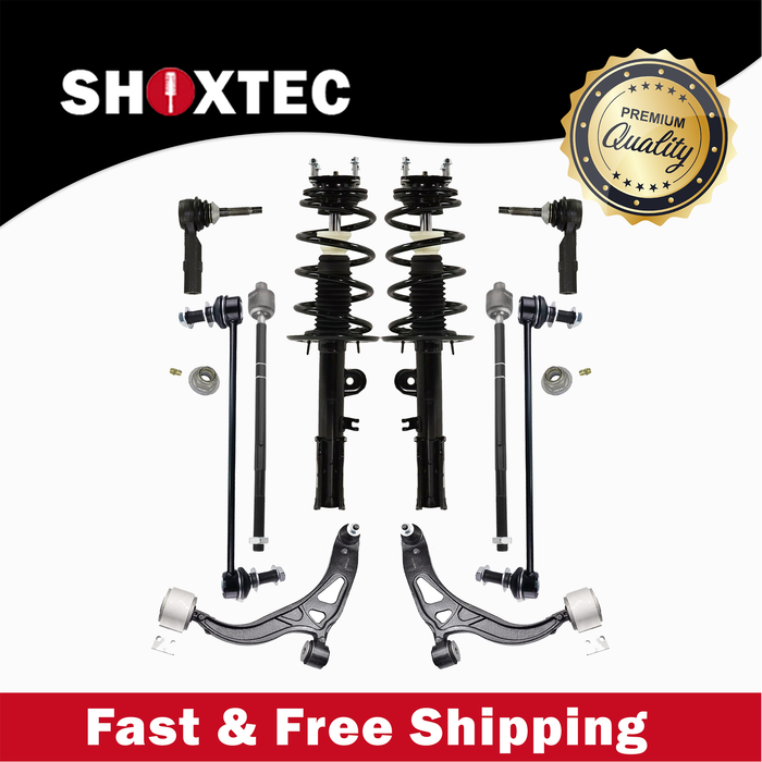 Shoxtec 10pc Suspension Kit Replacement for 2011 - 2013 Ford Explorer Includes 2 Complete Struts 2 Sway Bars 2 Inner 2 Outer Tie Rod Ends 2 Lower Control Arms and Ball Joints