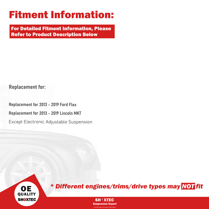 Shoxtec Front Struts Wheel Bearing Hubs Set Replacement for 2013-2019 Ford Flex; Replacement for 2013-2019 Lincoln MKT; Except Electronic Adjustable Suspension Repl. Part No. 172655 172656 513275