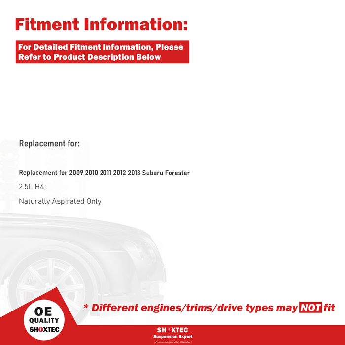 Shoxtec Front Struts Wheel Bearing Hubs Set Replacement for 2009 2010 2011 2012 2013 Subaru Forester; 2.5L H4; Naturally Aspirated Only Repl Part No.  172679 172678 513303