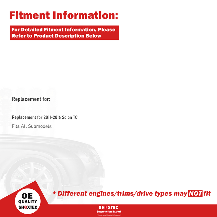 Shoxtec Front Struts Wheel Bearing Hubs Set Replacement for 2011-2016 Scion TC Repl. Part No. 172683 172682 513258