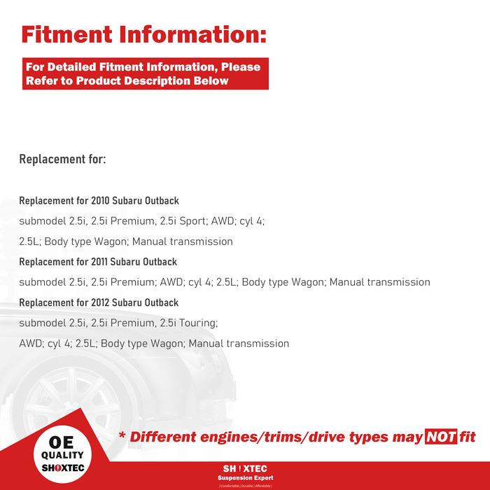 Shoxtec Front Struts Wheel Bearing Hubs Set Replacement for 2010-2012 Subaru Outback AWD Repl. Part No. 172687 172686 513220