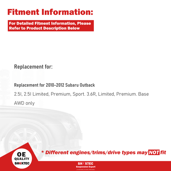 Shoxtec Rear Struts Wheel Bearing Hubs Set Replacement for 2010-2012 Subaru Outback AWD Repl. Part No. 172691 512401