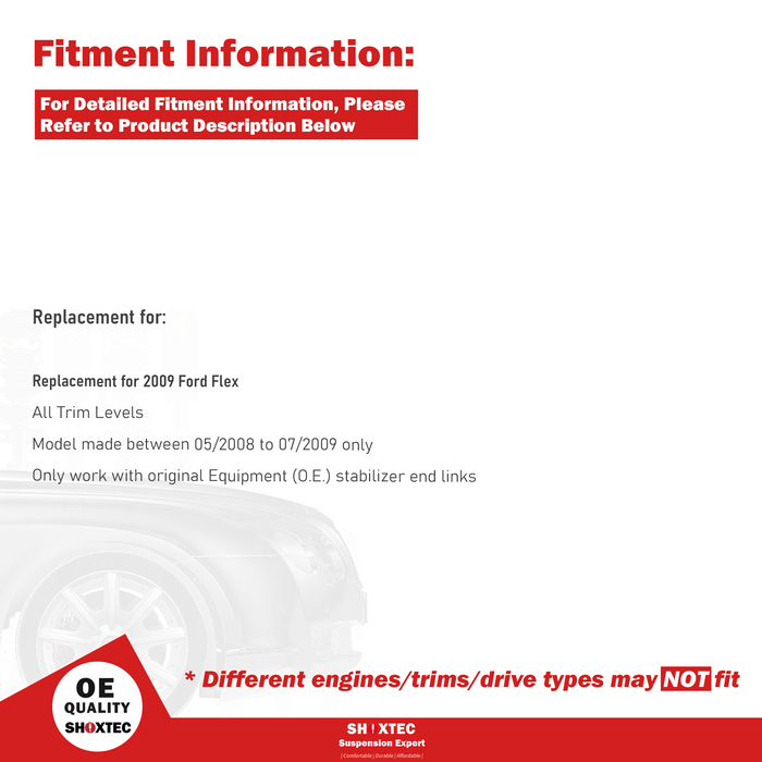 Shoxtec Front Struts Wheel Bearing Hubs Set Replacement for 2009 Ford Flex All Trim Levels Repl. Part No. 172728 172727 513275