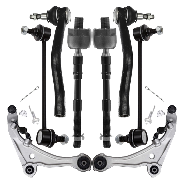 Shoxtec 8pc Suspension Kit Replacement for 2008-2012 Nissan Altima; 2013 Nissan Altima Submodel S, Coupe only Includes 2 Sway Bars 2 Inner Tie Rods 2 Outer Tie Rod Ends 2 Lower Control Arms