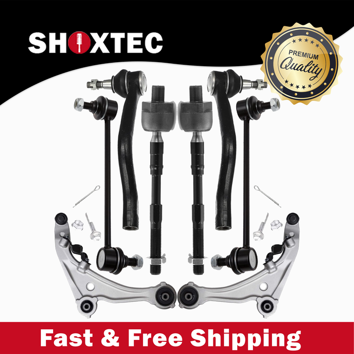 Shoxtec 8pc Suspension Kit Replacement for 2008-2012 Nissan Altima; 2013 Nissan Altima Submodel S, Coupe only Includes 2 Sway Bars 2 Inner Tie Rods 2 Outer Tie Rod Ends 2 Lower Control Arms