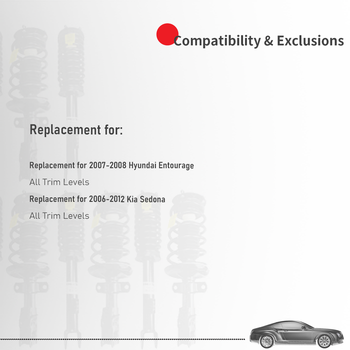 Shoxtec Full Set Complete Strut Assembly Replacement for 2007-2008 Hyundai Entourage; 2006-2012 Kia Sedona Repl No. 172918 172917 37307