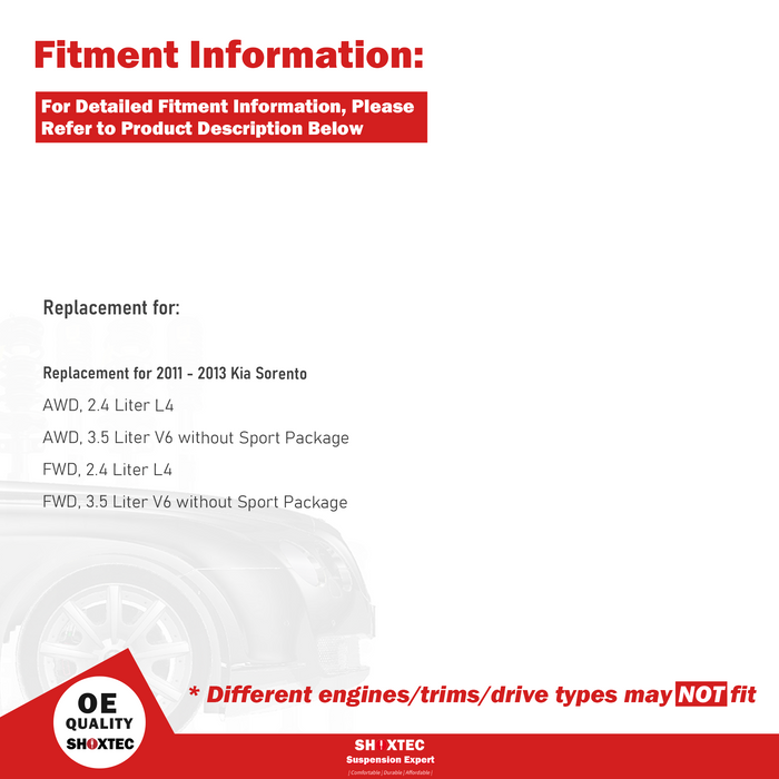 Shoxtec Front Struts Wheel Bearing Hubs Set Replacement for 2011 - 2013 Kia Sorento Repl. Part No. 173044 513266