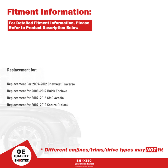 Shoxtec Front Struts Wheel Bearing Hubs Set Replacement for 2008-2012 Buick Enclave; 2009-2012 Chevrolet Traverse; 2007-2012 GMC Acadia; 2007-2010 Saturn Outlook Repl. Part No. 182518 513277