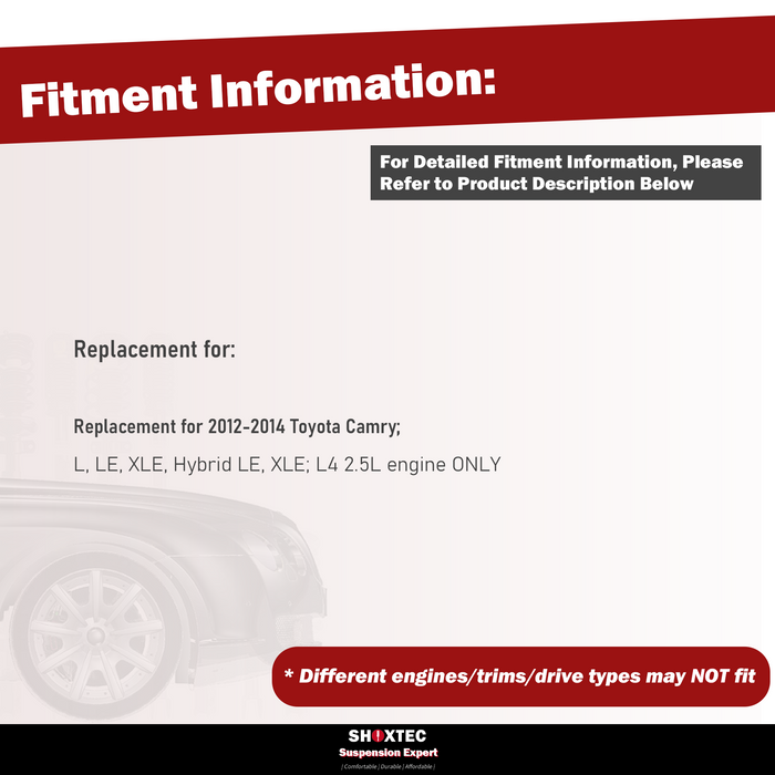 Shoxtec 4pc Front Suspension Shock Absorber Kits Replacement for 2012-2014 Toyota Camry Includes 2 Complete Struts 2 Front Lower Control Arms and Ball Joint Assembly