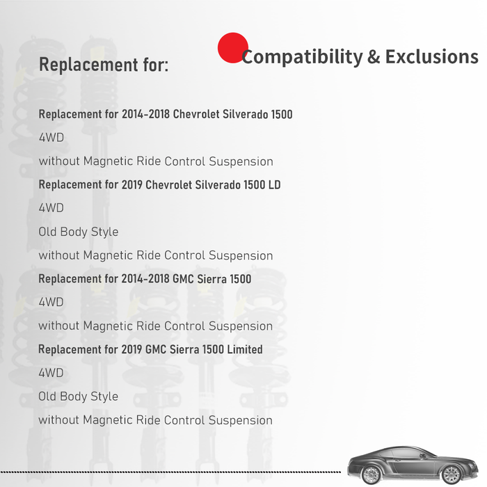 Shoxtec Full Set Complete Strut Assembly Replacement for 2014-2018 Chevrolet Silverado 1500 4WD; 2014-2018 GMC Sierra 1500 4WD; w/O Magnetic Ride Control Suspension Repl Part No. 239112 911533