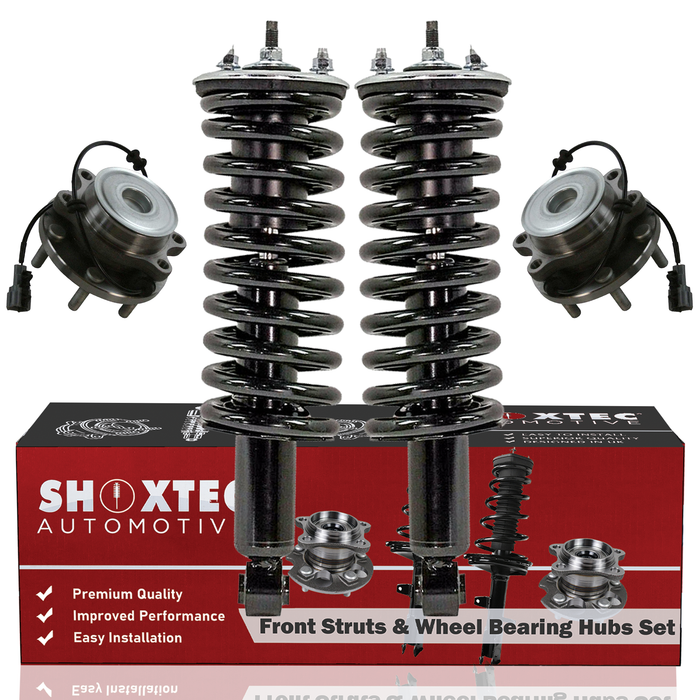 Shoxtec Front Struts Wheel Bearing Hubs Set Replacement for 2005-2018 Nissan Frontier RWD 4.0L engine Repl Part No. 271102 515064