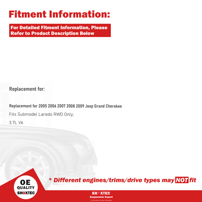 Shoxtec Front Struts Wheel Bearing Hubs Set Replacement for 2005-2009 Jeep Grand Cherokee RWD Repl. Part No. 271377LR 513234