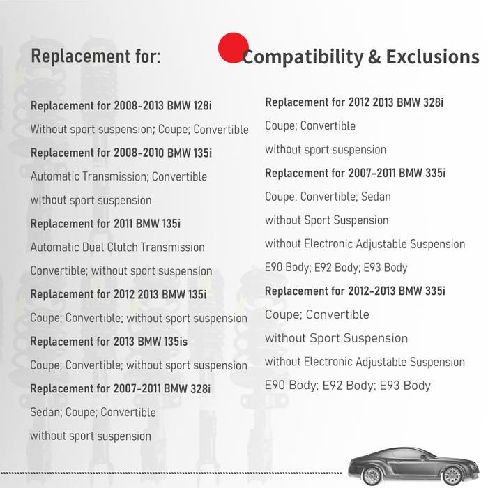 Shoxtec Full Set Complete Strut Assembly Replacement for 2008-2013 BMW 128i; 2008-2013 BMW 135i; 2013 BMW 135is; 2007-2013 BMW 328i; 2007-2013 BMW 335i Repl No. 272314 272313 5616
