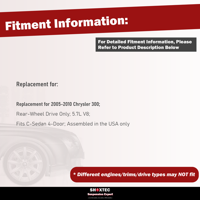 Shoxtec 4pc Front Suspension Shock Absorber Kits Replacement for 2005-2010 Chrysler 300 RWD Only Assembled in the USA only includes 2 Complete Struts 2 Front Sway Bars End Link