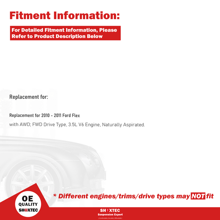 Shoxtec Front Struts Wheel Bearing Hubs Set Replacement for 2010 - 2011 Ford Flex; with 3.5L V6 Engine; AWD&FWD Repl. Part No. 272534 272535 513275