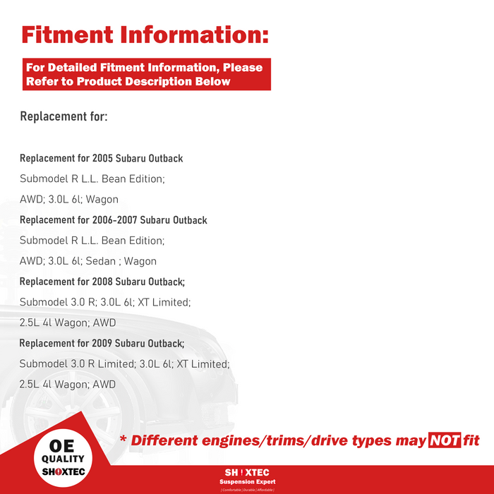 Shoxtec Front Struts Wheel Bearing Hubs Set Replacement for 2005-2009 Subaru Outback AWD Repl. Part No. 272566 272565 513220