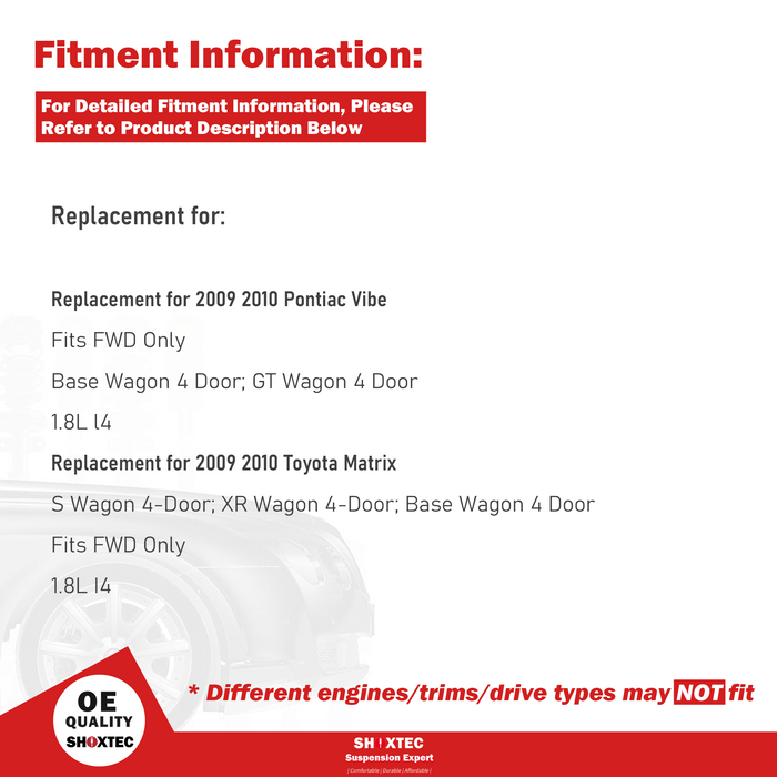 Shoxtec Rear Struts Wheel Bearing Hubs Set Replacement for 2009-2010 Pontiac Vibe FWD; Replacement for 2009-2010 Toyota Matrix FWD Repl. Part No. 272599LR 512403