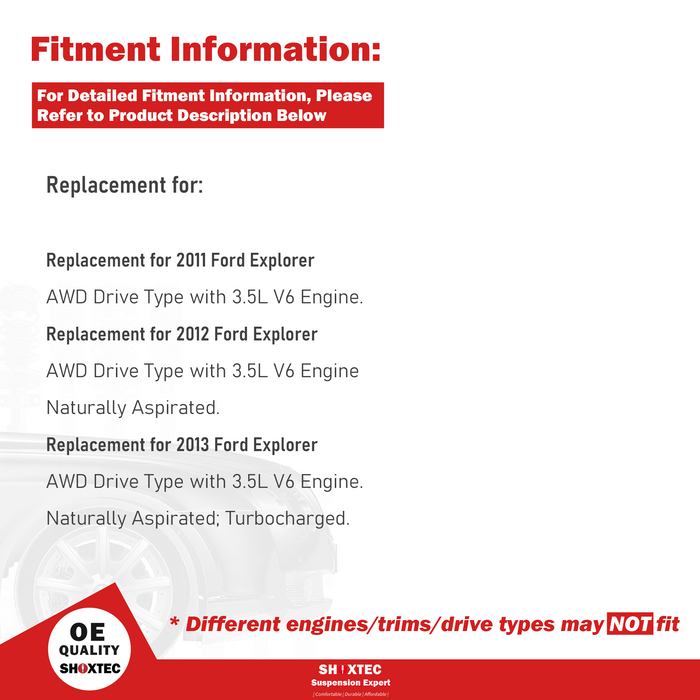 Shoxtec Front Struts Wheel Bearing Hubs Set Replacement for 2011 - 2013 Ford Explorer AWD Repl. Part No. 272621 272620 512460