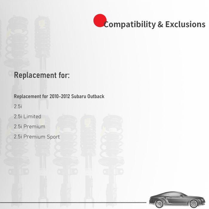 Shoxtec Full Set Complete Strut Assembly Replacement for 2010-2012 Subaru Outback 2.5i, 2.5i Limited,2.5i Premium Premium,2.5i Premium Sport Repl. Part No. 272687 272686 172691