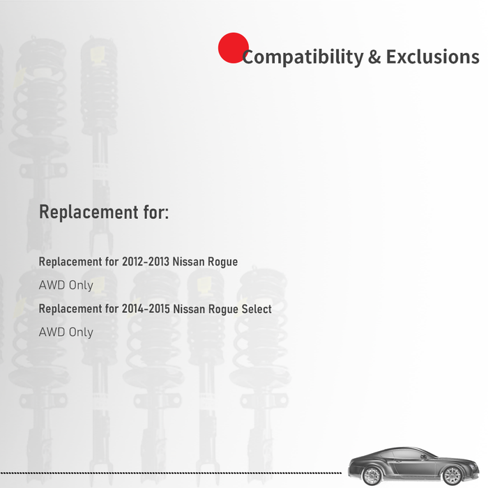 Shoxtec Full Set Complete Strut Assembly Replacement for 2012-2013 Nissan Rogue AWD Only; 2014-2015 Nissan Rogue Select AWD Only Repl Part No. 272898 272897 37328