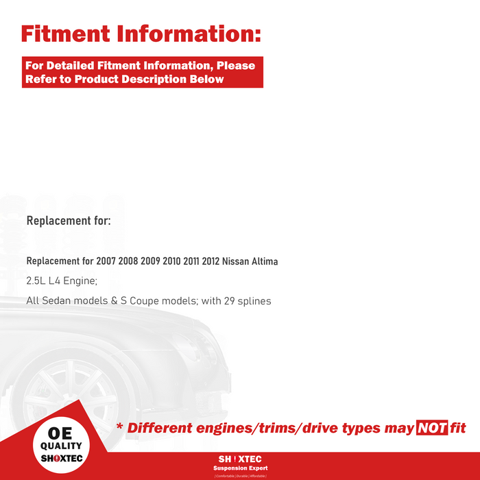 Shoxtec Front Struts Wheel Bearing Hubs Set Replacement for 2007-2012 Nissan Altima 2.5L L4 with 29 splines Repl Part No. 1331839LR 513294
