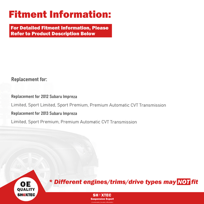 Shoxtec Front Struts Wheel Bearing Hubs Set Replacement for 2012 2013 Subaru Impreza Limited, Sport Limited, Sport Premium, Premium Automatic CVT Transmission Repl Part No. 3333445LR 513303