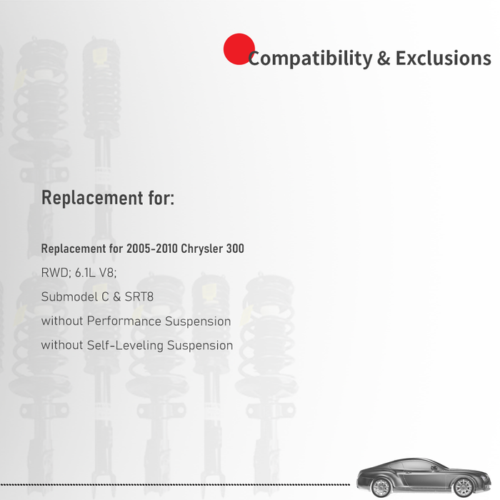 Shoxtec Full Set Complete Strut Assembly Replacement for 2005-2010 Chrysler 300 RWD 6.1L V8; C, SRT8; without Performance Suspension; without Self-Leveling Suspension Repl No. 372408 5797