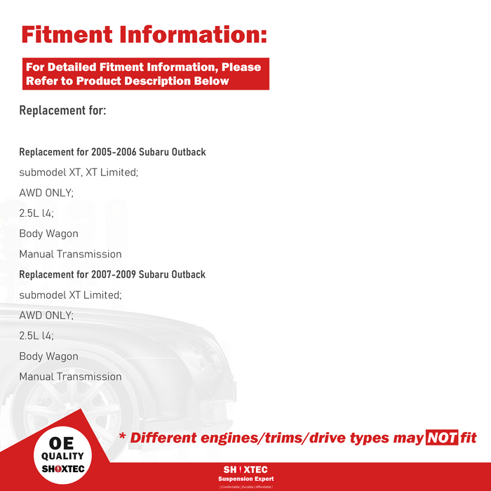 Shoxtec Front Struts Wheel Bearing Hubs Set Replacement for 2005-2009 Subaru Outback AWD Manual Repl. Part No. 372566 372565 513220