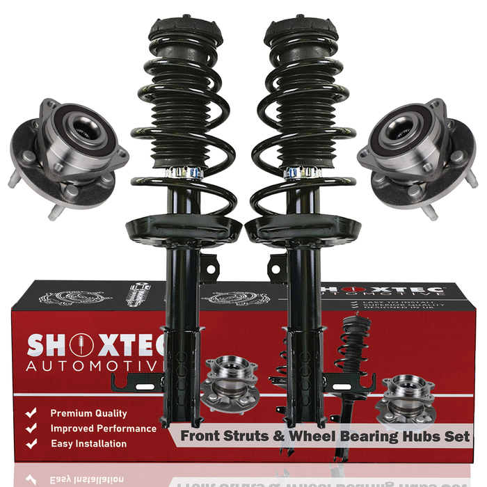 Shoxtec Front Struts Wheel Bearing Hubs Set Replacement for 2012-2015 Chevrolet Cruze; 1.4L I4 with 15 inch wheels; 1.8L I4; Without Sport Suspension Repl Part No. 372664 372663 513315