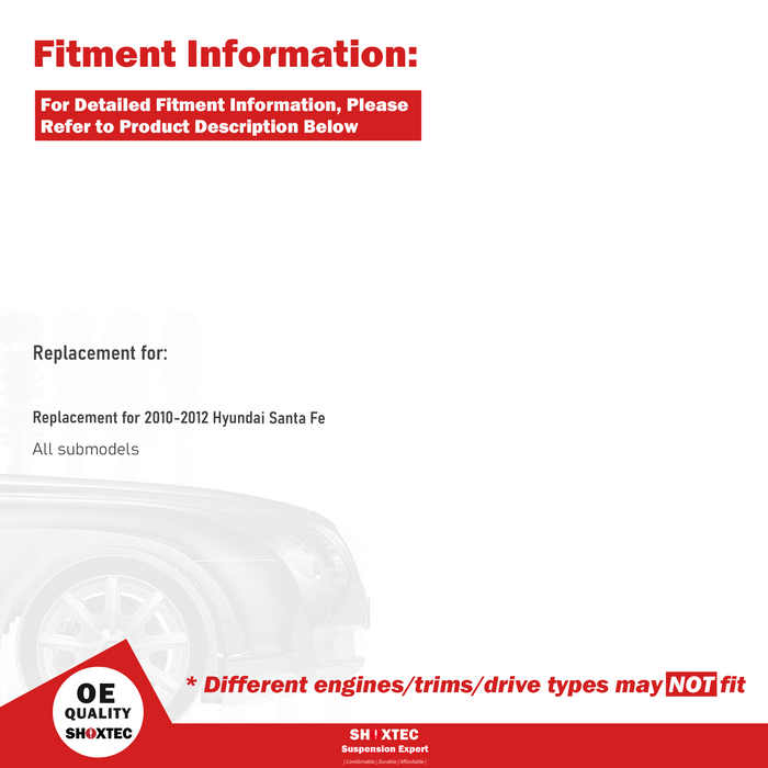 Shoxtec Front Struts Wheel Bearing Hubs Set Replacement for 2010-2012 Hyundai Santa Fe All submodels Repl. Part No. 372713 372712 513266