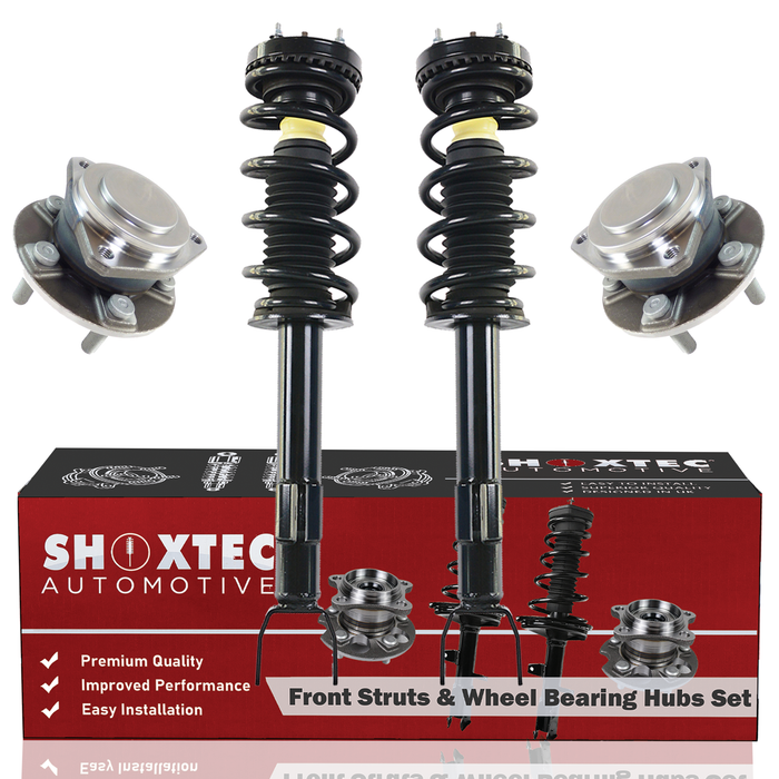 Shoxtec Front Struts Wheel Bearing Hubs Set Replacement for 2012-2014 Dodge Challenger R/T Classic; Rallye Redline; Replacement for 2012-2018 Dodge Charger RWD 3.6L V6 Repl Part No. 472665 513325